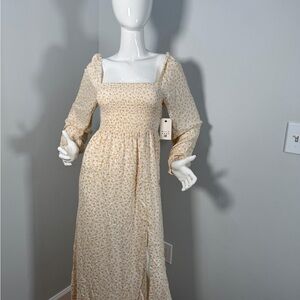 BILLABONG Vintage-Inspired Floral Midi Dress with Smocked Bodice size M